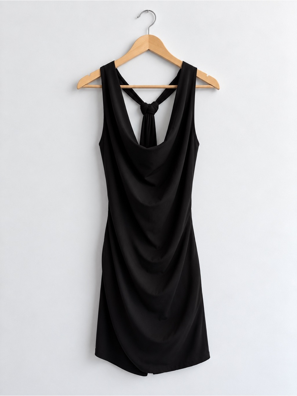Body Central Black Ruched Mini Dress – Open Knot Back – Size Small
